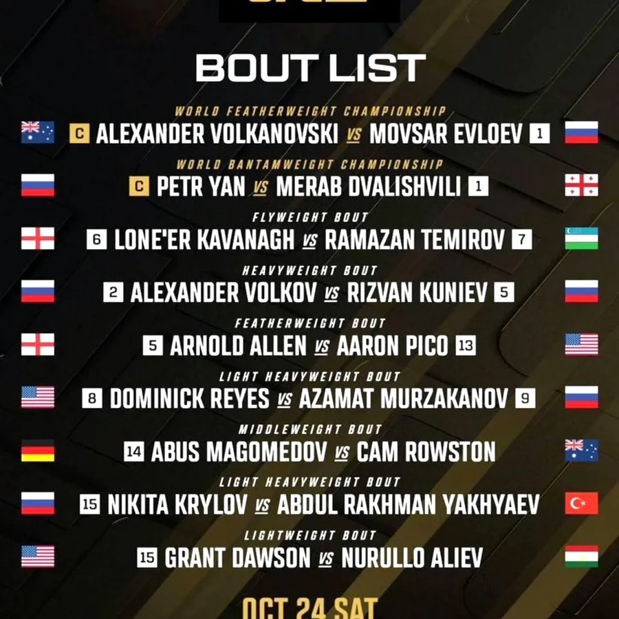 Билет на UFC 333, 24 октября