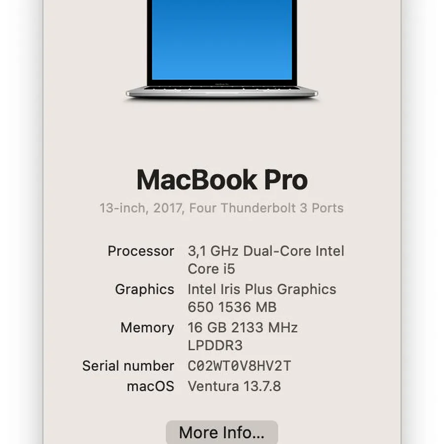 MacBook Pro 13.3 Retina i5 Touchbar 16GB/256GB
