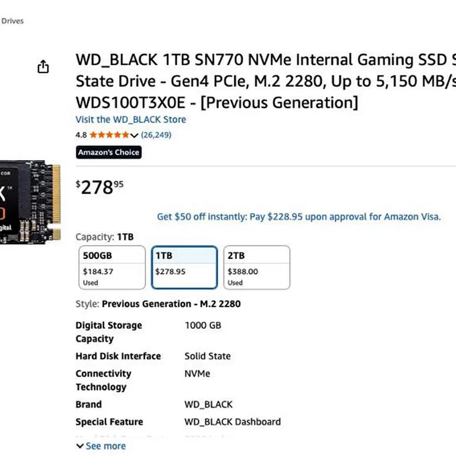 SSD WD_BLACK 1TB SN770 NVMe Gen4