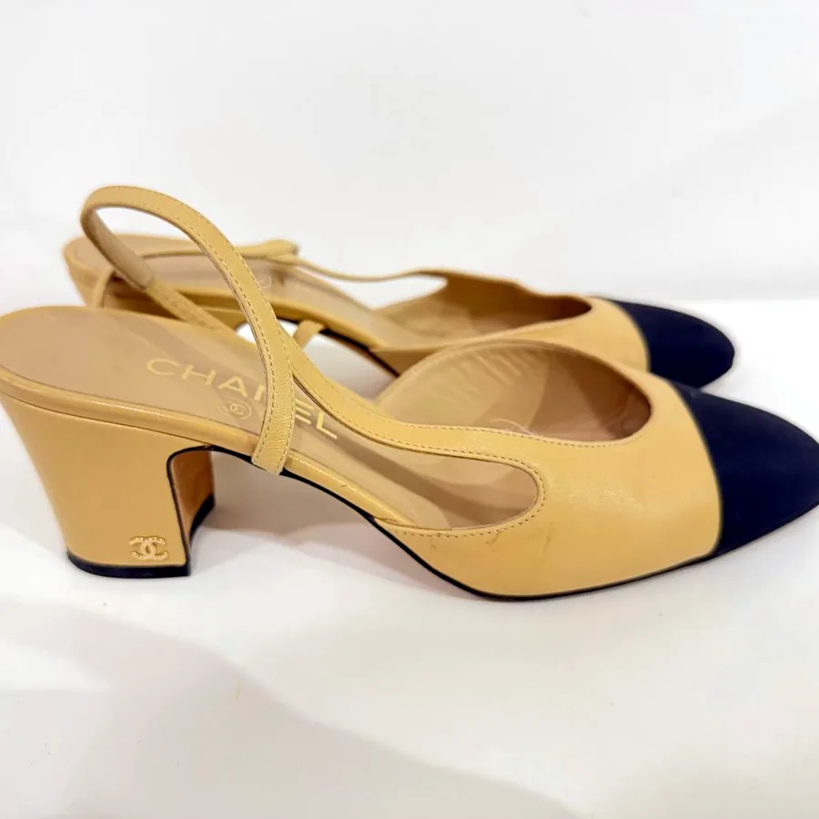 Chanel Two-Tone Slingback Block Heels, размер 39.5