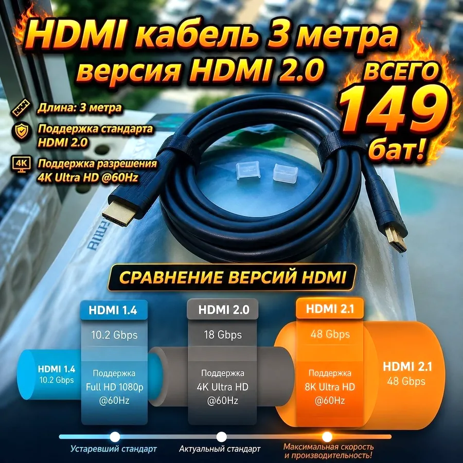 HDMI 2.0 кабель 3 метра, новый