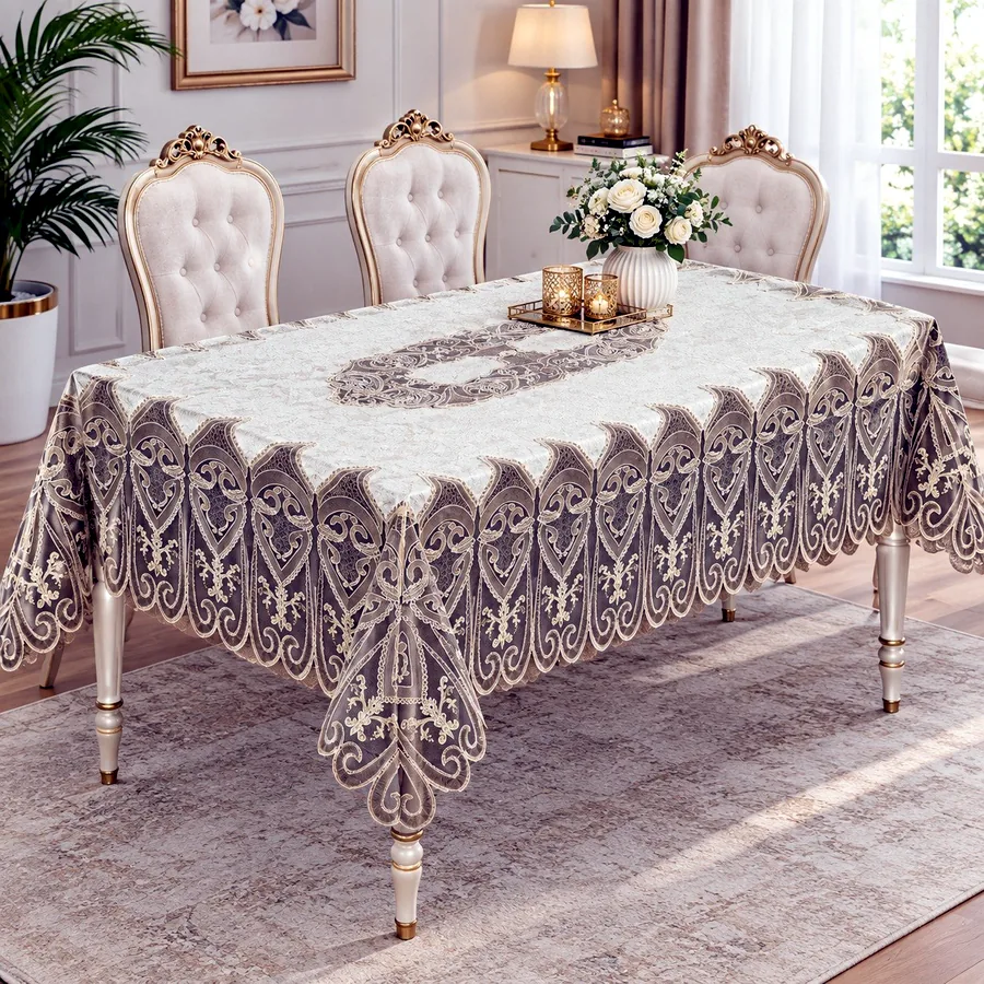 Скатерть велюровая с гипюром Yasemin, 180х500