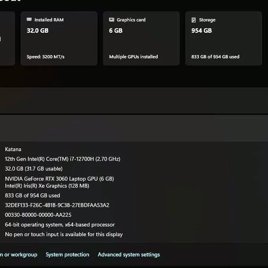 Ноутбук MSI Katana 76, Intel i7, RTX 3060