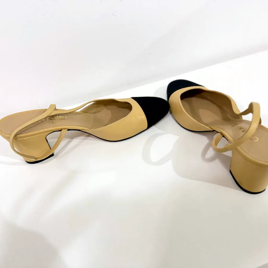 Chanel Two-Tone Slingback Block Heels, размер 39.5