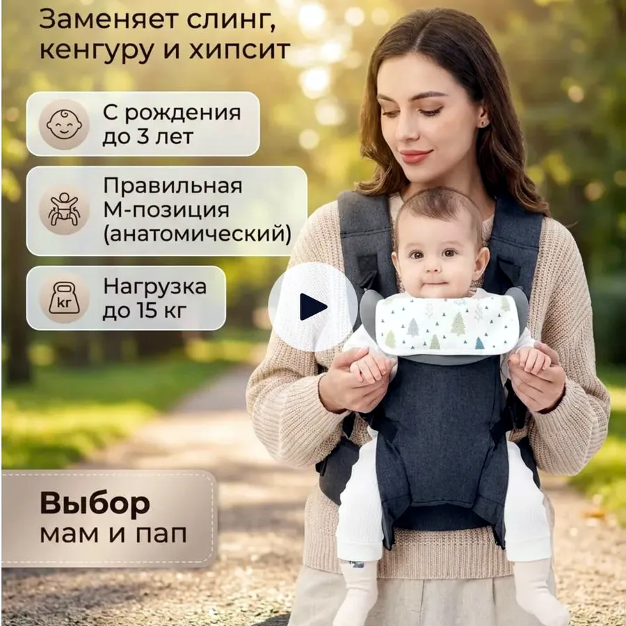 Слинг-рюкзак эрго, серый