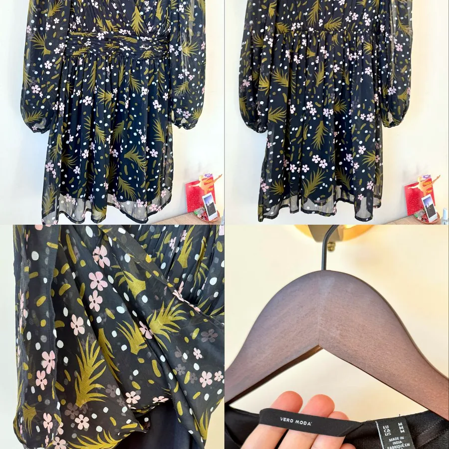 Чёрное платье в цветочек VeroModa, размер 44-46