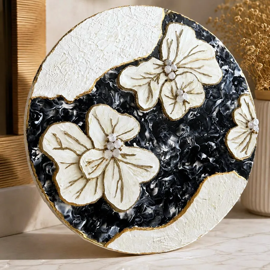 Картина «Black & Pearl», 25×25 см, ручная работа