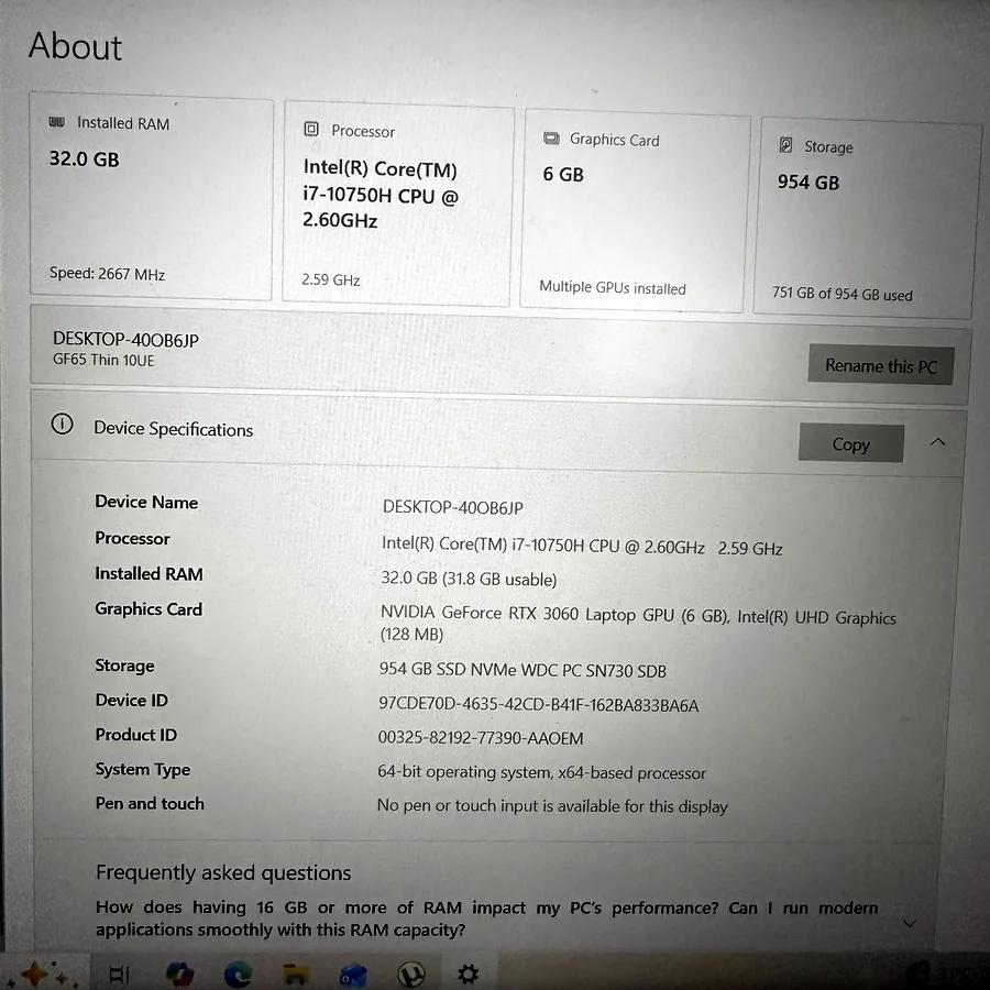 MSI GF65 Thin 10UE Gaming Laptop с мышью