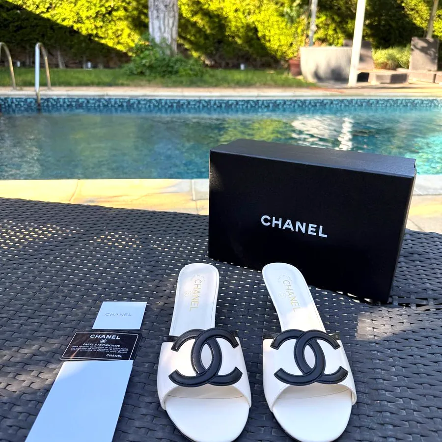 Туфли Chanel White & Black Leather CC Logo, размер 40