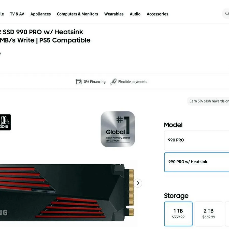 Samsung 990 Pro 1TB NVMe SSD, новый