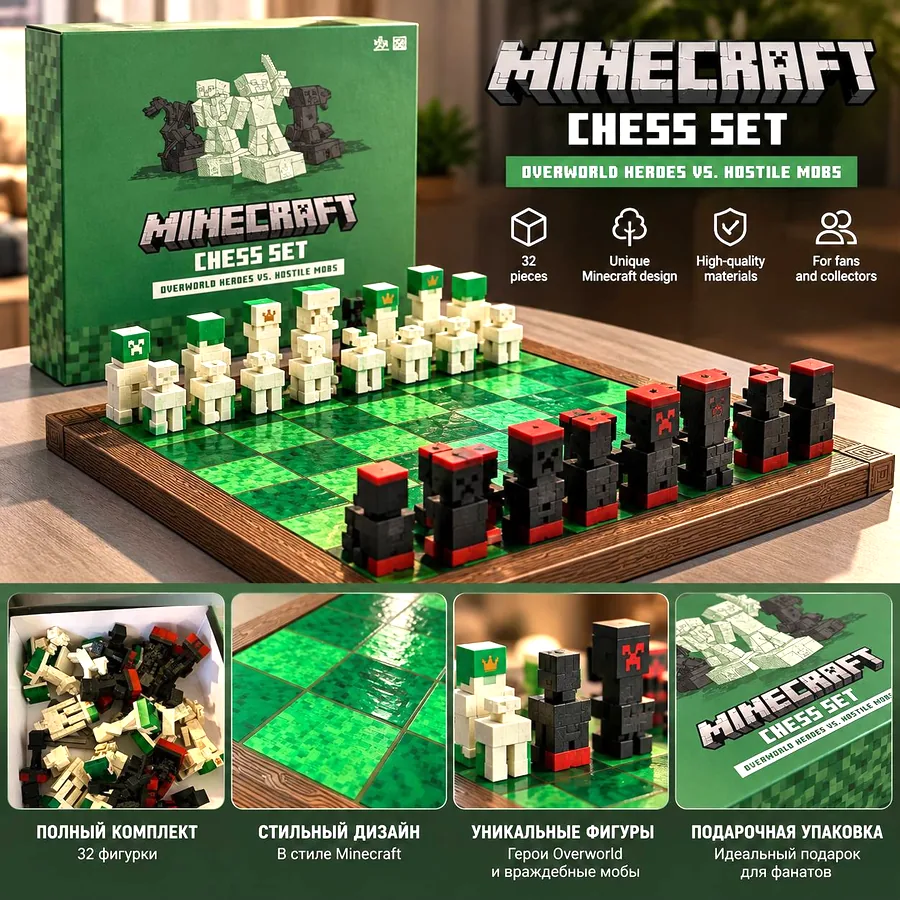 Шахматы Minecraft с пиксельным дизайном