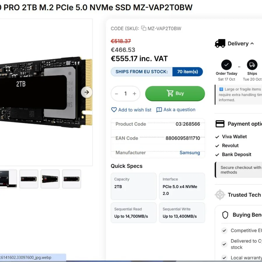 Samsung 990 Pro 2TB NVMe SSD PCIe 5.0