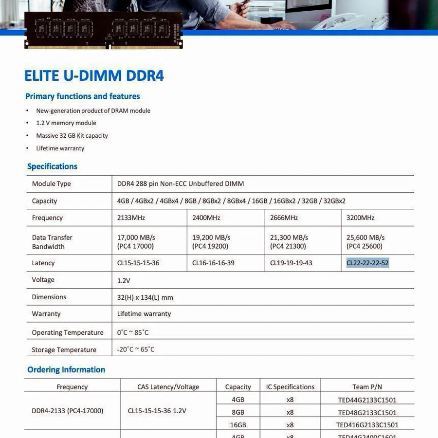TEAMGROUP T-Force Elite DDR4 RAM 16GB 3200MHz