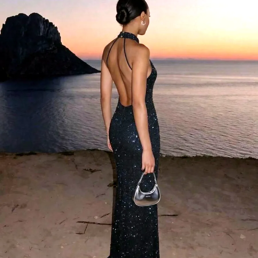 Платье Sparkly Backless, тёмно-синее